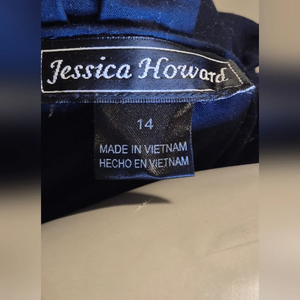 Jessica Howard Beige And Blue Dress, Croc-Embossed Belt - Picture 4 of 13